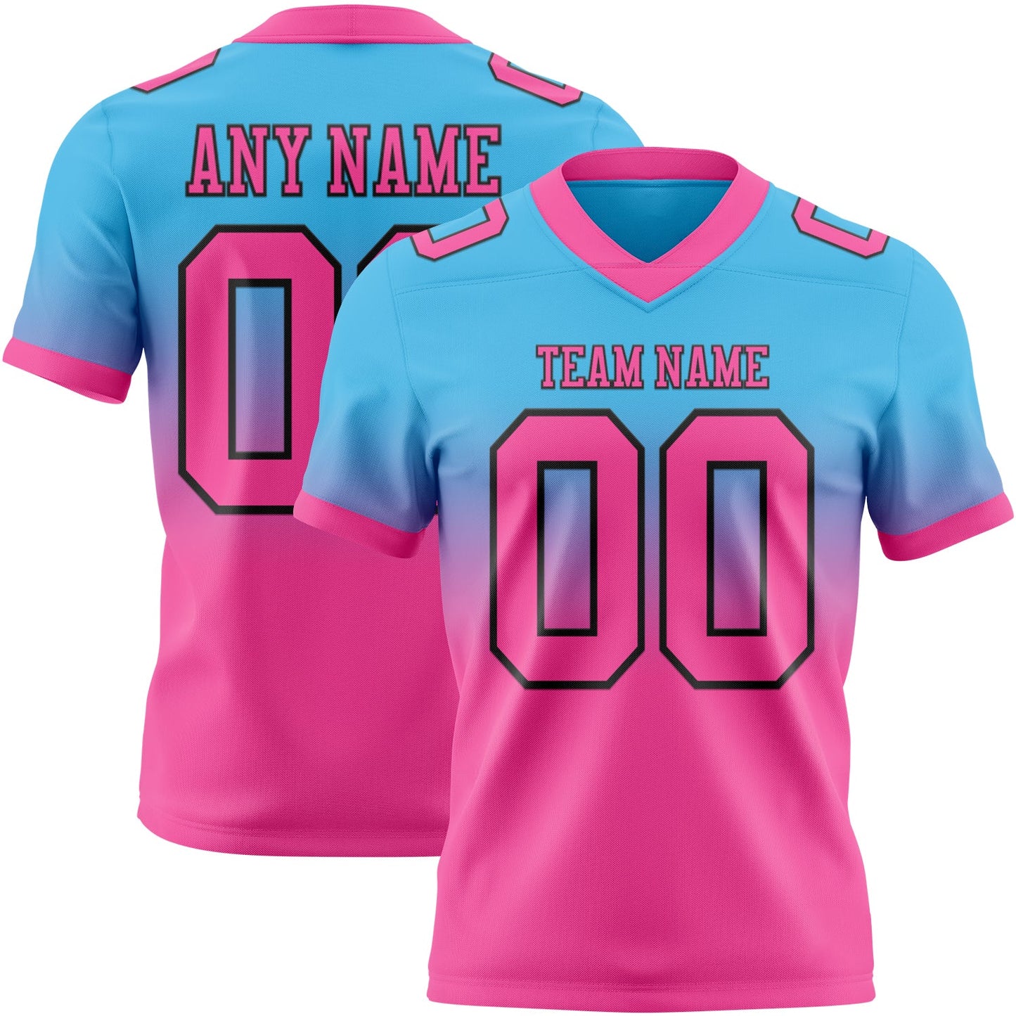 Custom Sky Blue Pink-Black Mesh Authentic Fade Fashion Football Jersey - Sky-Custom