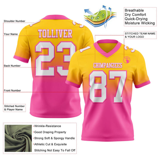 Custom Yellow White-Pink Mesh Authentic Fade Fashion Football Jersey - Sky-Custom