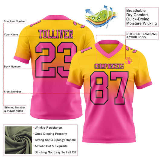 Custom Yellow Pink-Black Mesh Authentic Fade Fashion Football Jersey - Sky-Custom