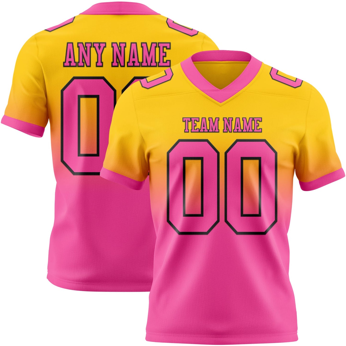 Custom Yellow Pink-Black Mesh Authentic Fade Fashion Football Jersey - Sky-Custom