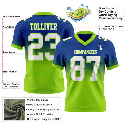 Custom Royal White-Neon Green Mesh Authentic Fade Fashion Football Jersey - Sky-Custom
