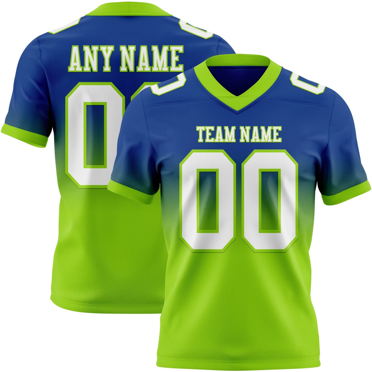 Custom Royal White-Neon Green Mesh Authentic Fade Fashion Football Jersey - Sky-Custom