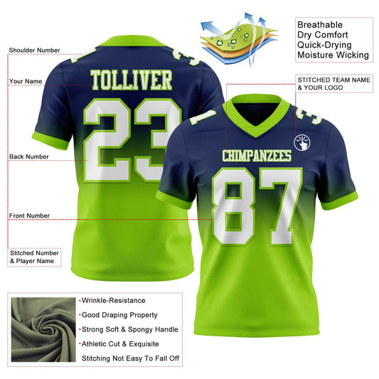 Custom Navy White-Neon Green Mesh Authentic Fade Fashion Football Jersey - Sky-Custom