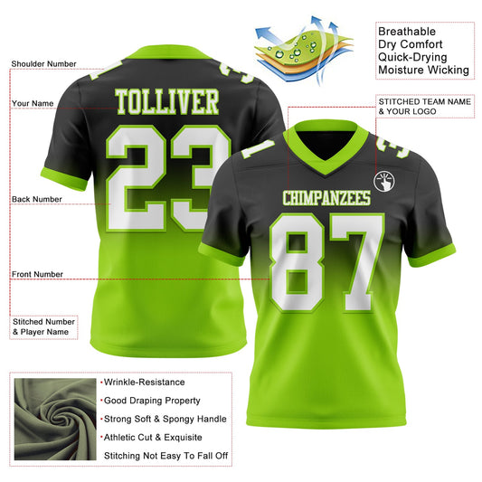Custom Black White-Neon Green Mesh Authentic Fade Fashion Football Jersey - Sky-Custom