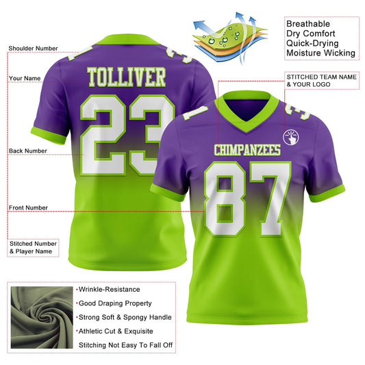 Custom Purple White-Neon Green Mesh Authentic Fade Fashion Football Jersey - Sky-Custom