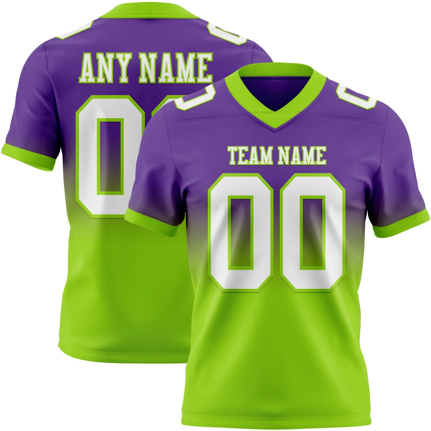 Custom Purple White-Neon Green Mesh Authentic Fade Fashion Football Jersey - Sky-Custom