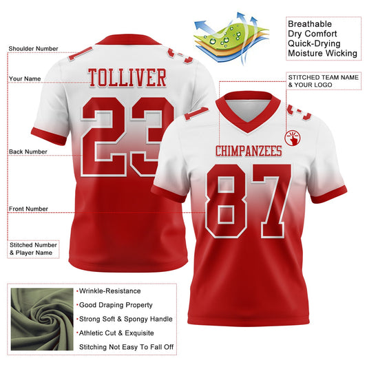 Custom White Red Mesh Authentic Fade Fashion Football Jersey - Sky-Custom