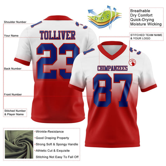 Custom White Royal-Red Mesh Authentic Fade Fashion Football Jersey - Sky-Custom