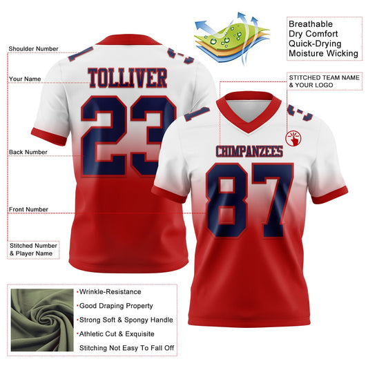 Custom White Navy-Red Mesh Authentic Fade Fashion Football Jersey - Sky-Custom