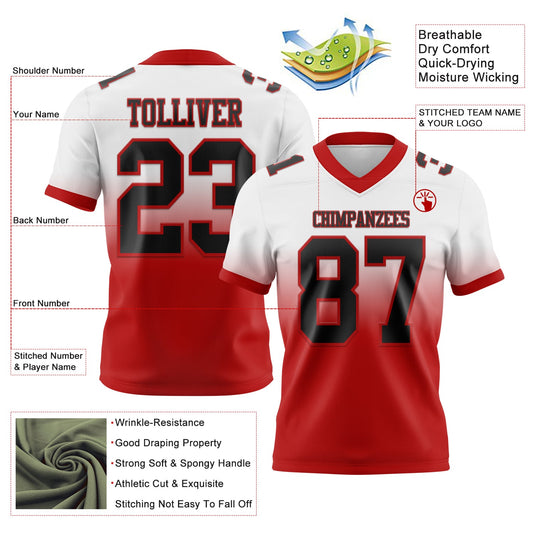 Custom White Black-Red Mesh Authentic Fade Fashion Football Jersey - Sky-Custom