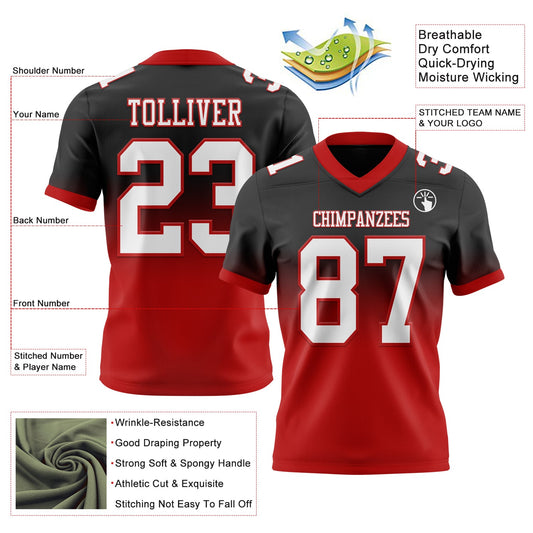 Custom Black White-Red Mesh Authentic Fade Fashion Football Jersey - Sky-Custom