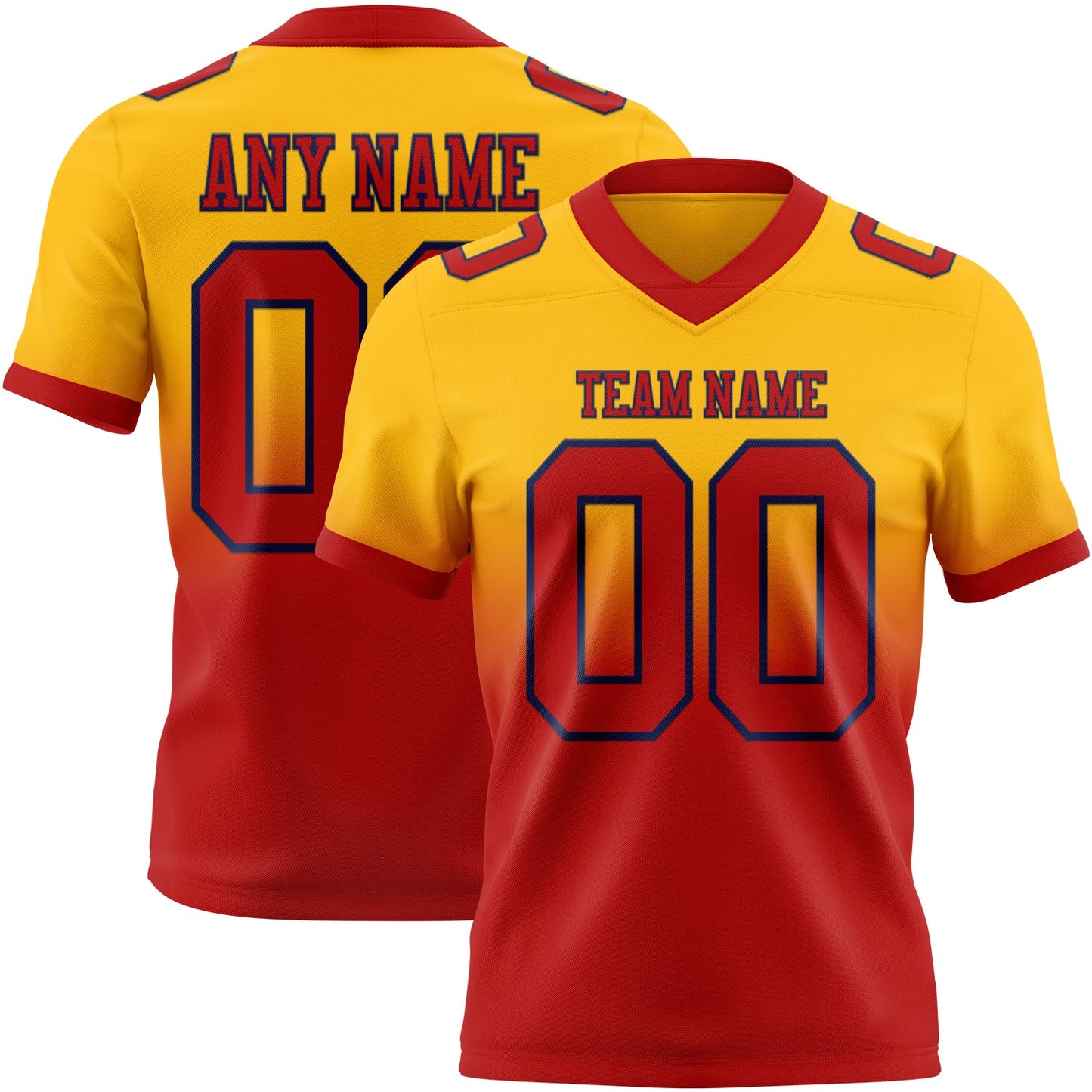 Custom Gold Red-Navy Mesh Authentic Fade Fashion Football Jersey - Sky-Custom