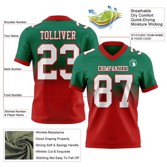 Custom Kelly Green White-Red Mesh Authentic Fade Fashion Football Jersey - Sky-Custom