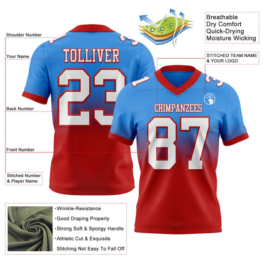 Custom Powder Blue White-Red Mesh Authentic Fade Fashion Football Jersey - Sky-Custom
