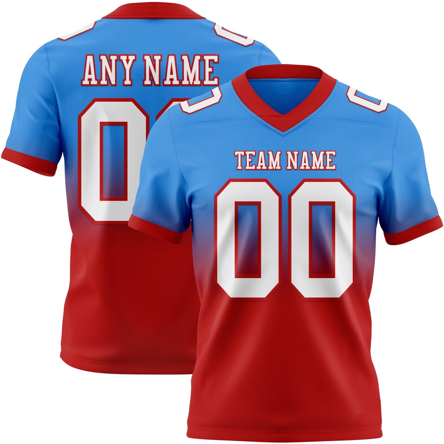 Custom Powder Blue White-Red Mesh Authentic Fade Fashion Football Jersey - Sky-Custom