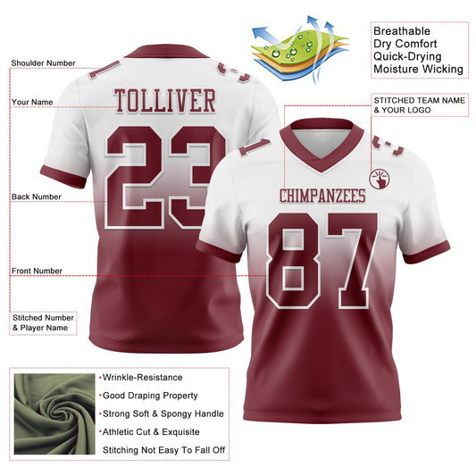 Custom White Burgundy Mesh Authentic Fade Fashion Football Jersey - Sky-Custom
