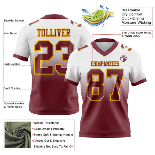 Custom White Burgundy-Gold Mesh Authentic Fade Fashion Football Jersey - Sky-Custom