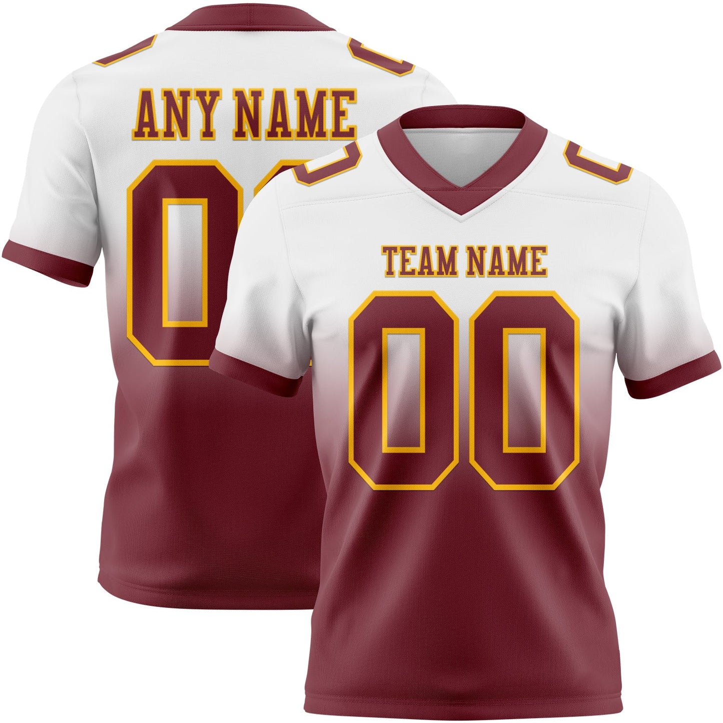 Custom White Burgundy-Gold Mesh Authentic Fade Fashion Football Jersey - Sky-Custom