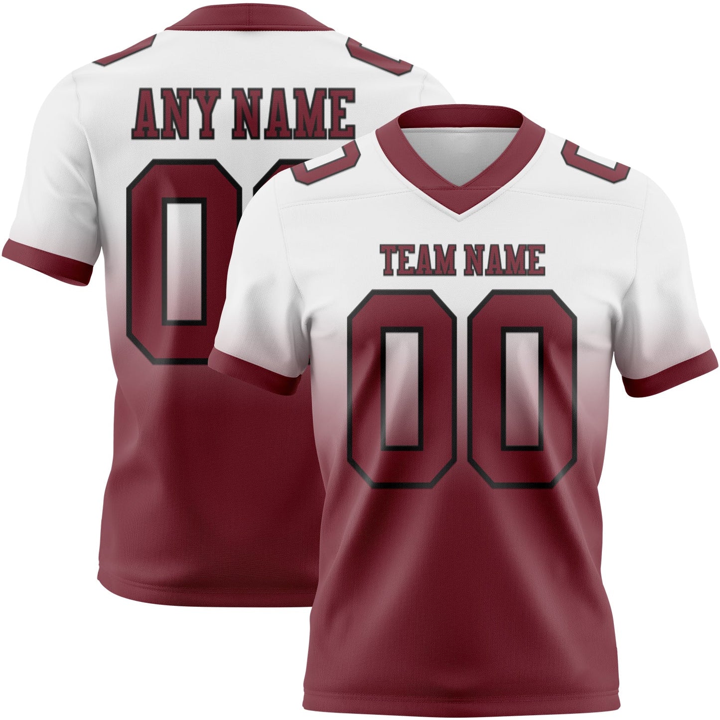 Custom White Burgundy-Black Mesh Authentic Fade Fashion Football Jersey - Sky-Custom