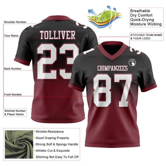 Custom Black White-Burgundy Mesh Authentic Fade Fashion Football Jersey - Sky-Custom