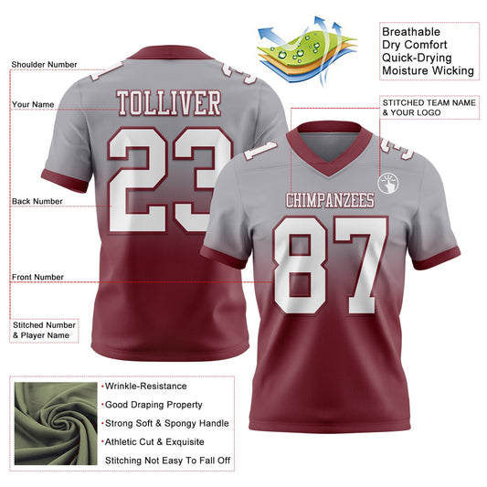 Custom Gray White-Burgundy Mesh Authentic Fade Fashion Football Jersey - Sky-Custom