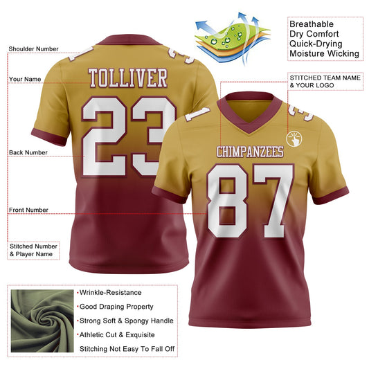 Custom Old Gold White-Burgundy Mesh Authentic Fade Fashion Football Jersey - Sky-Custom