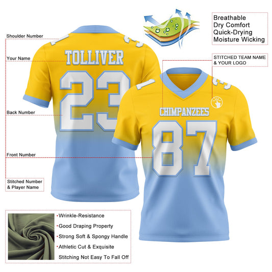 Custom Yellow White-Light Blue Mesh Authentic Fade Fashion Football Jersey - Sky-Custom