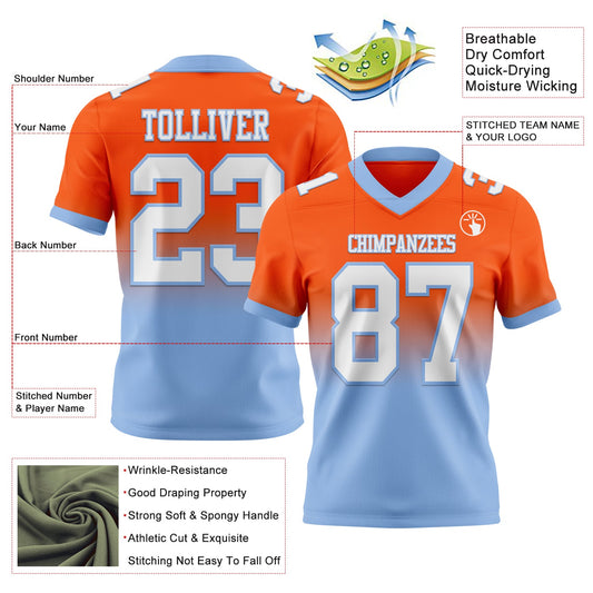 Custom Orange White-Light Blue Mesh Authentic Fade Fashion Football Jersey - Sky-Custom