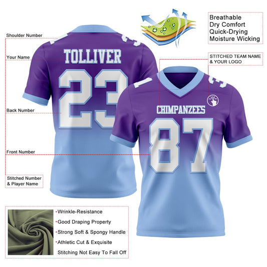Custom Purple White-Light Blue Mesh Authentic Fade Fashion Football Jersey - Sky-Custom