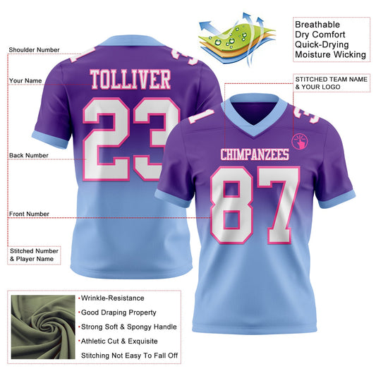 Custom Purple White Light Blue-Pink Mesh Authentic Fade Fashion Football Jersey - Sky-Custom