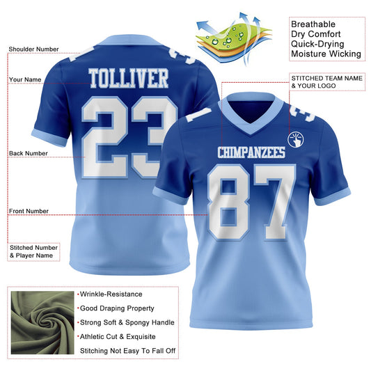 Custom Royal White-Light Blue Mesh Authentic Fade Fashion Football Jersey - Sky-Custom