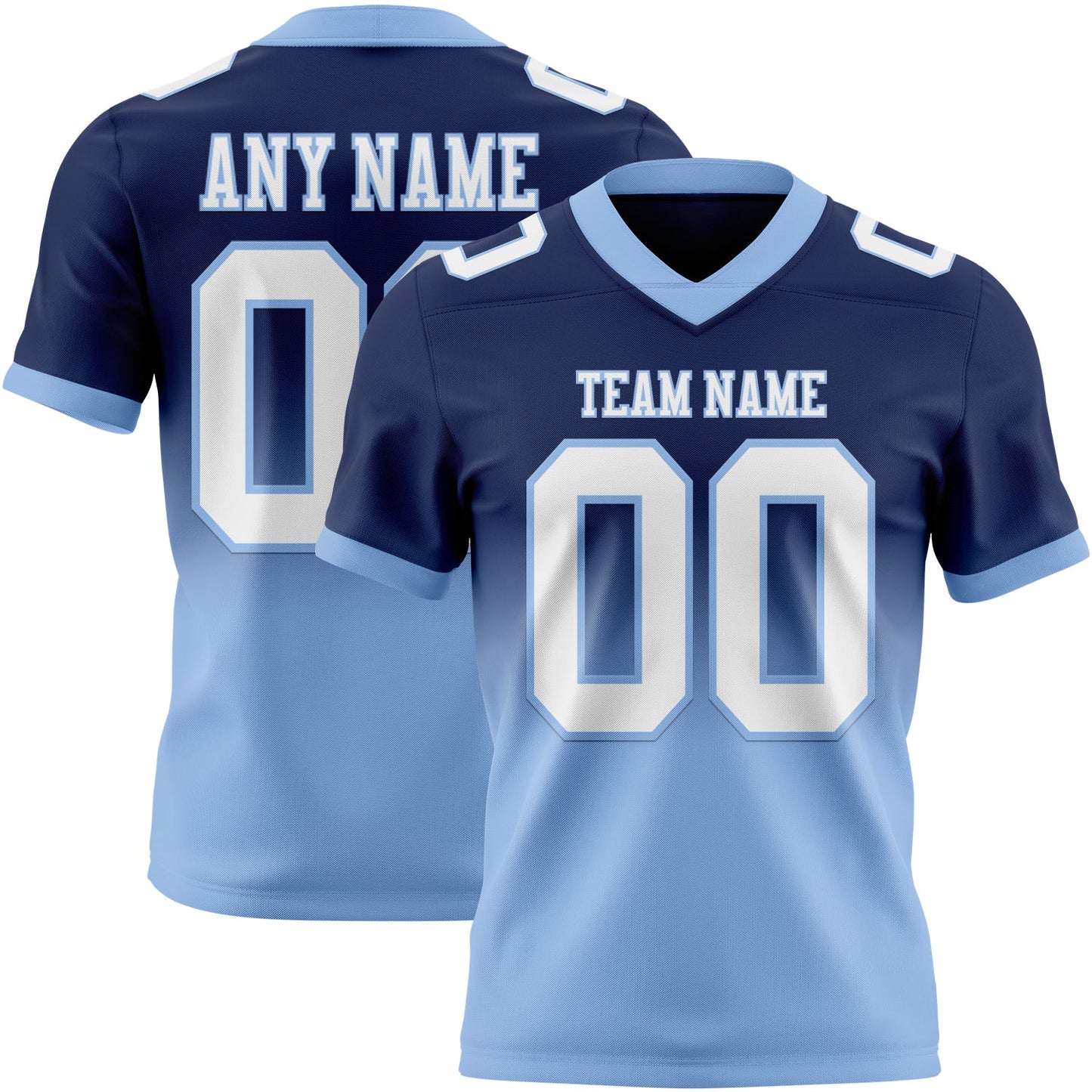 Custom Navy White-Light Blue Mesh Authentic Fade Fashion Football Jersey - Sky-Custom