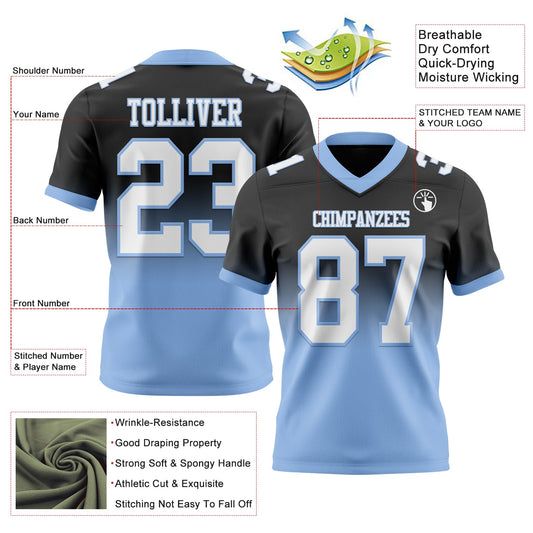 Custom Black White-Light Blue Mesh Authentic Fade Fashion Football Jersey - Sky-Custom
