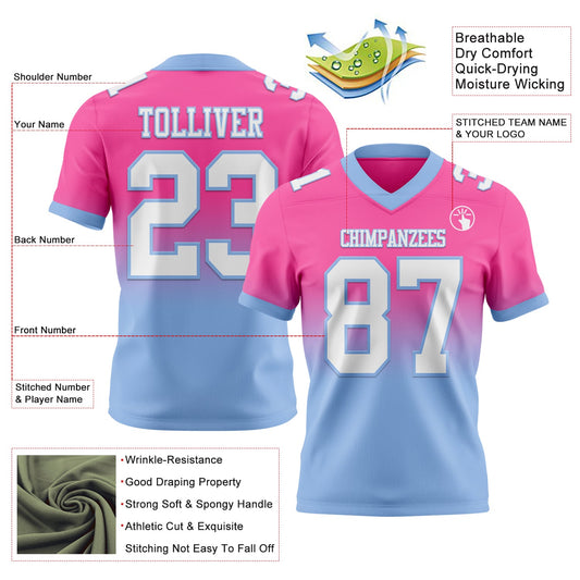 Custom Pink White-Light Blue Mesh Authentic Fade Fashion Football Jersey - Sky-Custom