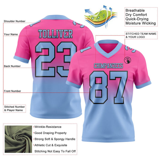 Custom Pink Light Blue-Black Mesh Authentic Fade Fashion Football Jersey - Sky-Custom