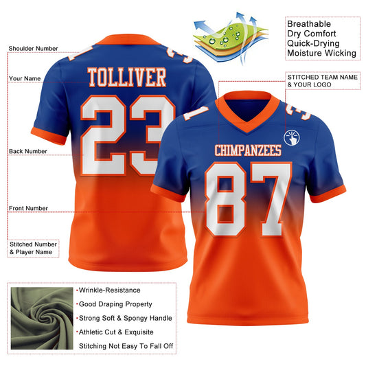 Custom Royal White-Orange Mesh Authentic Fade Fashion Football Jersey - Sky-Custom