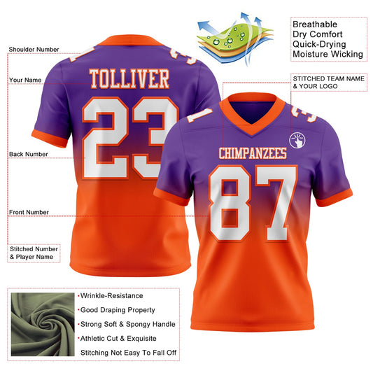 Custom Purple White-Orange Mesh Authentic Fade Fashion Football Jersey - Sky-Custom