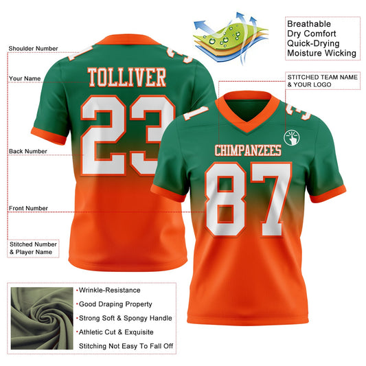 Custom Kelly Green White-Orange Mesh Authentic Fade Fashion Football Jersey - Sky-Custom