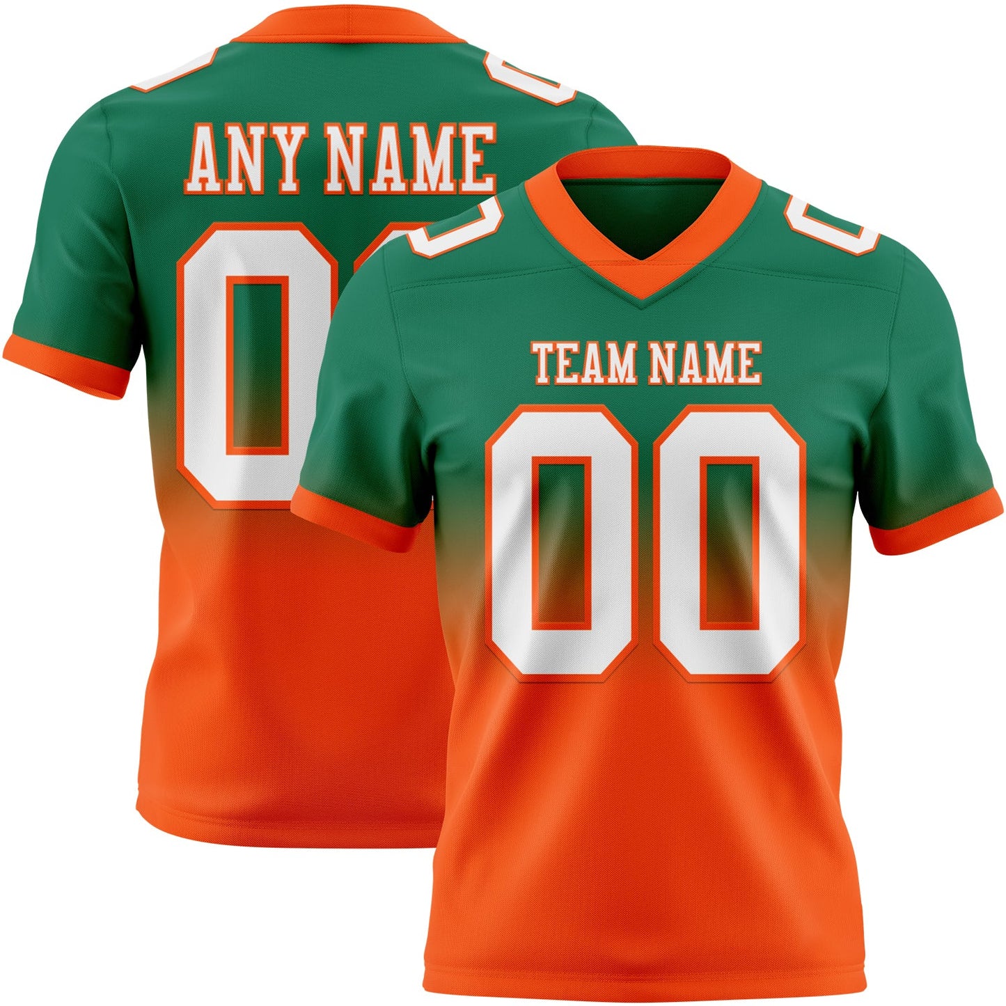 Custom Kelly Green White-Orange Mesh Authentic Fade Fashion Football Jersey - Sky-Custom