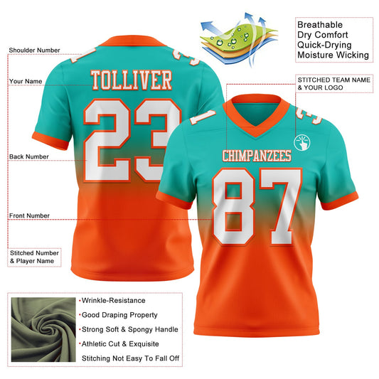 Custom Aqua White-Orange Mesh Authentic Fade Fashion Football Jersey - Sky-Custom
