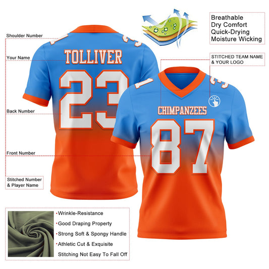 Custom Powder Blue White-Orange Mesh Authentic Fade Fashion Football Jersey - Sky-Custom