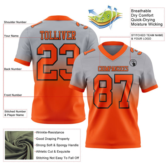 Custom Gray Orange-Black Mesh Authentic Fade Fashion Football Jersey - Sky-Custom