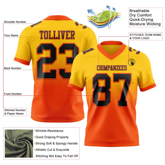 Custom Yellow Black-Orange Mesh Authentic Fade Fashion Football Jersey - Sky-Custom