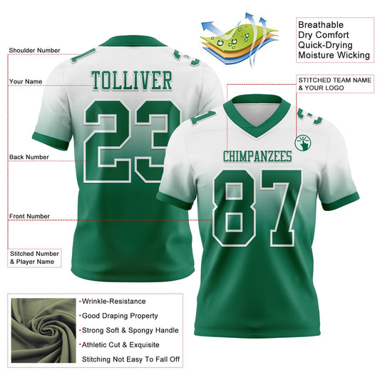 Custom White Kelly Green Mesh Authentic Fade Fashion Football Jersey - Sky-Custom