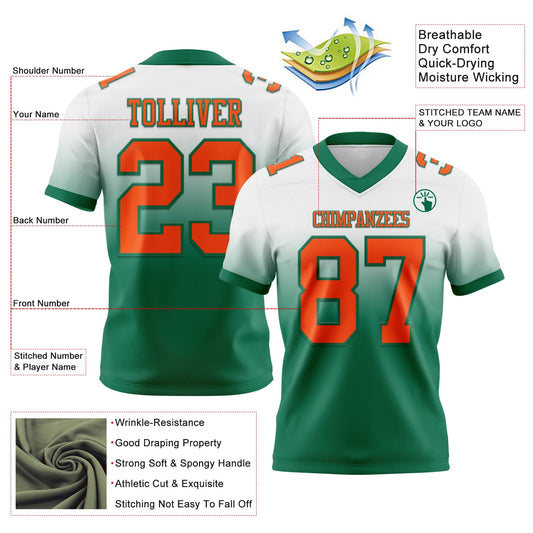 Custom White Orange-Kelly Green Mesh Authentic Fade Fashion Football Jersey - Sky-Custom