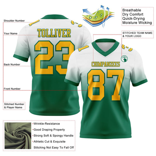 Custom White Gold-Kelly Green Mesh Authentic Fade Fashion Football Jersey - Sky-Custom