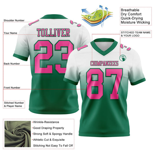 Custom White Pink-Kelly Green Mesh Authentic Fade Fashion Football Jersey - Sky-Custom