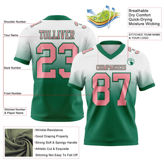 Custom White Medium Pink-Kelly Green Mesh Authentic Fade Fashion Football Jersey - Sky-Custom