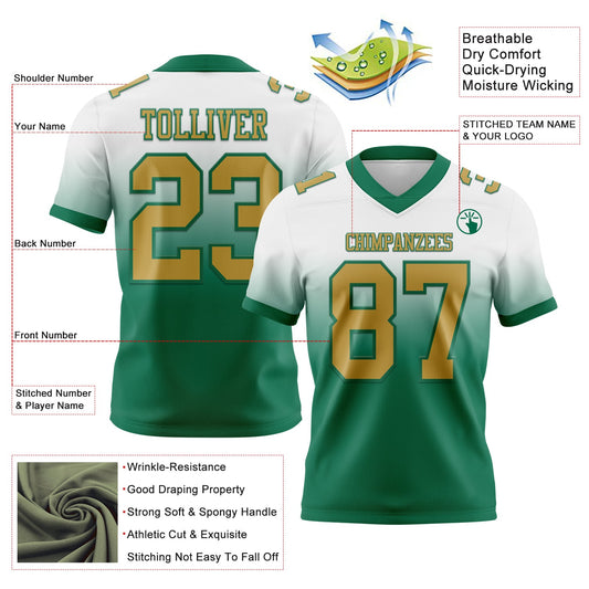 Custom White Old Gold-Kelly Green Mesh Authentic Fade Fashion Football Jersey - Sky-Custom