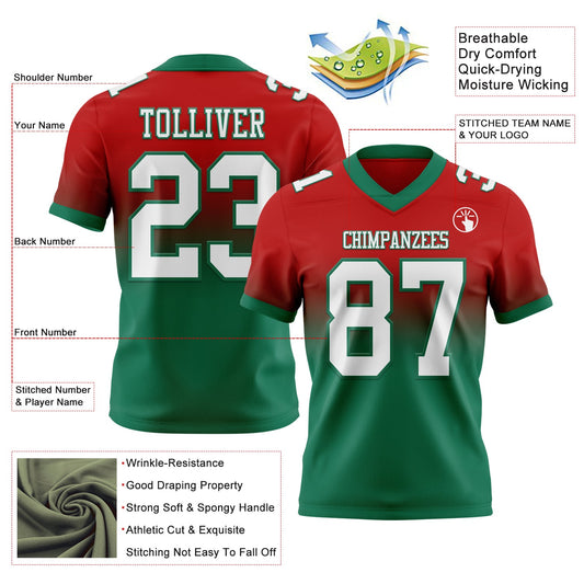Custom Red White-Kelly Green Mesh Authentic Fade Fashion Football Jersey - Sky-Custom